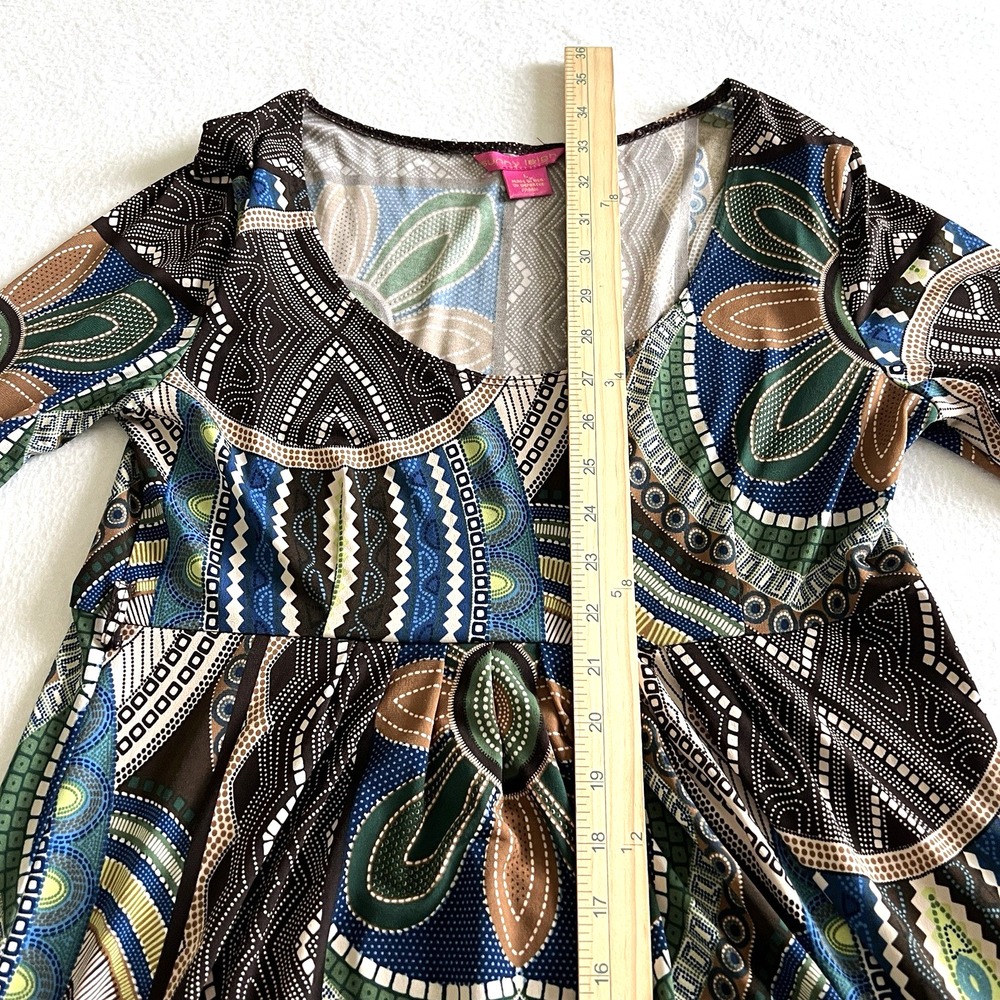 Sunny Leigh Dress Womens L Multicolor Geometric Floral Empire Waist Long Sleeve - Picture 8 of 10